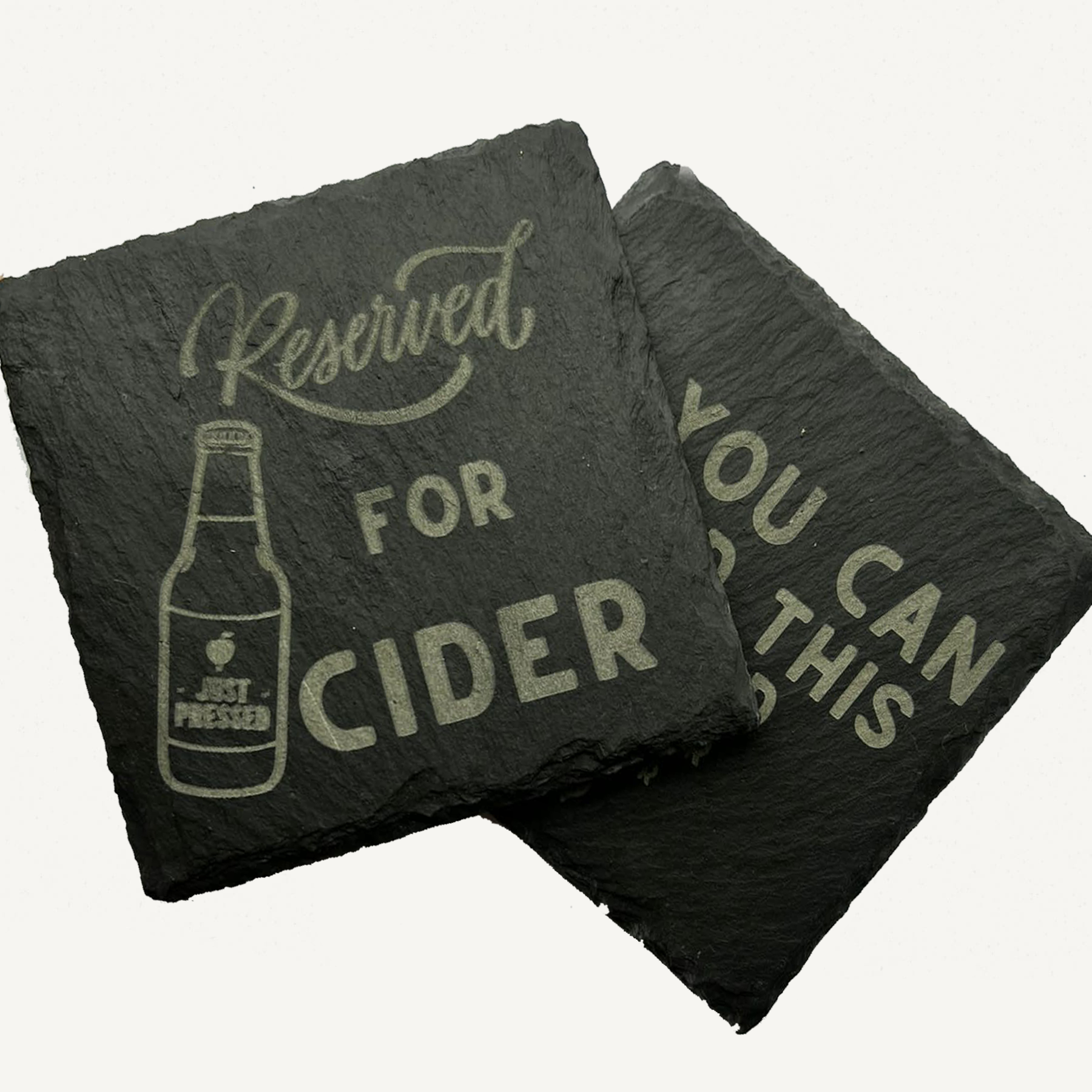 &#39;Reserved for Just Pressed Cider&#39; Slate Coaster x 2